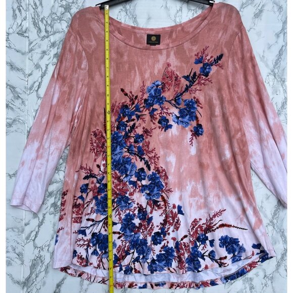 JM Collection Womens 3X Pink Floral Tunic Top With Blue & Red Flowers Rayon/Span - Picture 3 of 7